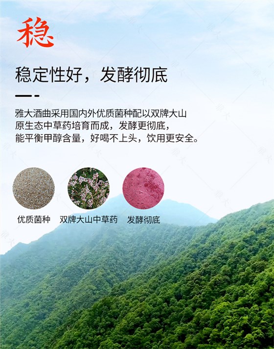 雅大酒曲穩(wěn)定性好，發(fā)酵徹底